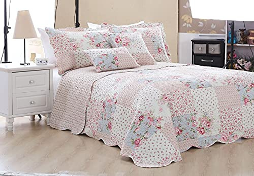 PRIME LINENS Luxury Quilted Patchwork Bedspread Bed Throw 2 Piece Bedding Set Includes Comforter & 1 Pillow Shams Floral Design Coverlet Embroidered (Meadow, Single)