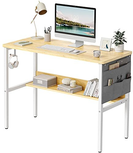 CubiCubi Schreibtisch, 96 x 40 cm Computertisch, Schreibtisch Klein PC-Tisch Stabil, Hellbraun