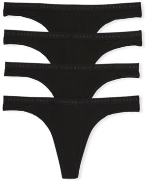 Victoria's Secret Women's Cotton Thong Underwear, Panties for Women, Pack of 4, Black, L