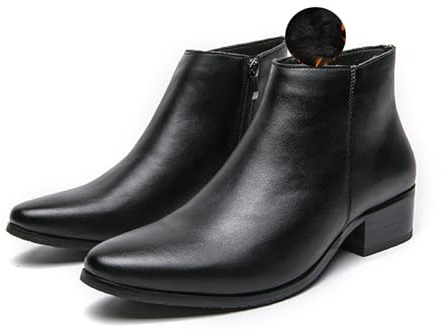 Men's Classic Polished Leather Side Zip Chelsea Ankle Boots Pointed Toe Slip-On Warm Comfortable Waterproof Chukka Boots Fashion Low Heel Business Dress Chelsea Boots (Black-a,10)