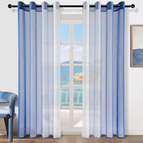 Topfinel Gardinen Farbverlauf Vorhänge blau Vorhang Transparent mit Ösen Ösenvorhang 2er Set 160 cm Hoch Gardine Schlaufenschal 140 cm Breit Deko für Kinderzimmer Wohnzimmer Schlafzimmer