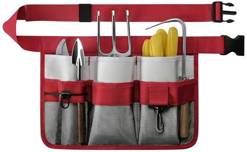 winhunt Werkzeug-Gürteltasche mit Mehreren Taschen, Arbeitswerkzeug-Gürtel mit Kleinteilehaken für Gartenscheren, Schraubenschlüssel, Hämmer, Schraubendreher (Rot)