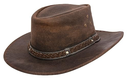 Infinity Leather Chapeau Cowboy Aussie en Cuir Véritable Outback Bush Marron Australien
