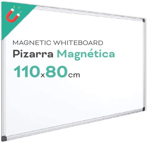 Vit magnetisk tavla, aluminiumram tavla, slät yta lätt att radera, skiffer för anteckningar, ritning, undervisning eller organisering, verktyg för kontor och skola - kontor (110 x 80)