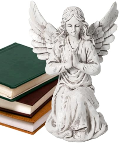 Estatua de ángel de jardín – Figura de ángel de resina para exteriores para patio, césped, decoración religiosa escandinava, elegante escultura de ángel de la guarda para porche, jardín, césped, adorn