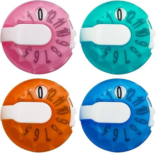 4 Pack Golf Score Counter, Compact Mini Stroke Counter Clicker with Reset Button, Clip-on Hat/Glove Attachment, Professional Golf Scorer Tracker for Men Women Kids & Beginners - Multi-Color