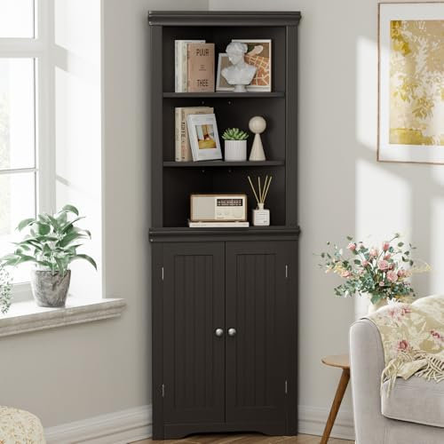 YESHOMY Corner Cabinet, Storage Cupboard with Doors, Brown