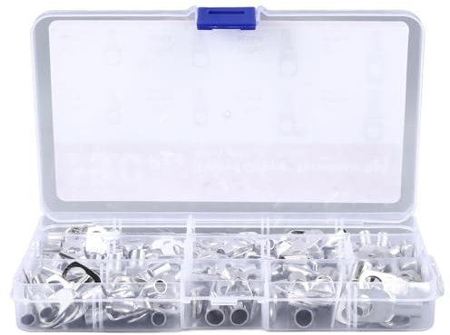 Terminal de Anillo Tubular de los Ojales, Kit de Lugs de Alambre de 130 Piezas, Lugs de Cable de Batería Multifuncional Opos de Cobre SC TubularTerminals con 8 Tamaños para, Anillo