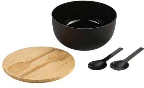 Kesper - Salatschüssel-Set, inkl. Salatbesteck, Material: Kunststoff (PP), Bambus, Maße: D 24 x H 13 cm, Farbe: Schwarz, Braun - 58470