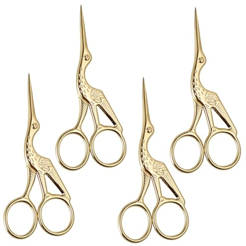 FHISKUNYU Ciseaux à Broder Lot de 4, Ciseaux de Couture en Acier Inoxydable Doré, pour Broderie/Bricolage/Usage Quotidien, Style Moderne Taille 3,6 + 4,5 Pouces