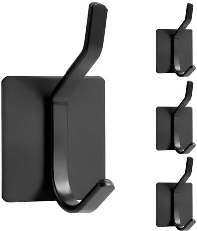 Oderra 4 Pezzi Ganci Adesivi Muro, Appendi Accappatoio Bagno, Gancio Adesivo per Armadi, Porte, Pareti, Senza Foratura, Antiruggine - Nero