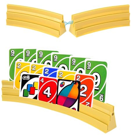 4 st spelkortshållare - 3 ramper - set med 2 - enkel 17,6 cm - stapelbar - magnetisk skarvning - för firande, äldre, barn, artrit - gul
