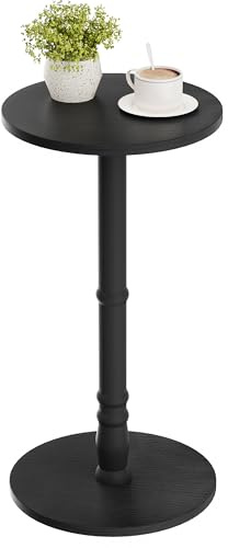 Homleke Round Side Table, Solid Wood Pillar with Wood Top & Base, Small Drink Accent Table for Living Room, Bedroom, Sofa & Office, Easy Assembly, Black