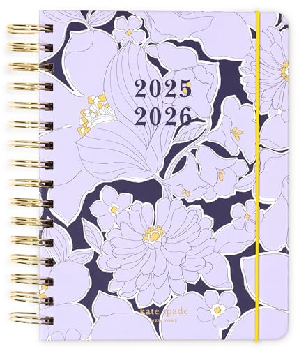 kate spade new york Daily Planner 2025-2026 Large Agenda August 2025-December 2026, Hardcover Weekly and Monthly Spiral Planner with Stickers (Coastal Garden)