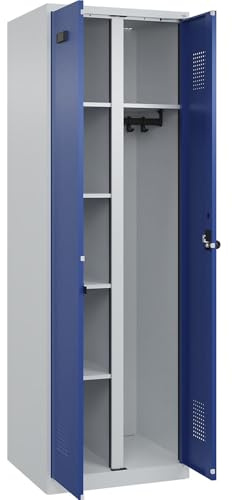 kaiserkraft FRANKEL Vestiaire pour Produits de Nettoyage Evolo Plus | 1 Compartiment | cloison médiane Centrale | Gris Clair/Bleu Gentiane | l 600 mm | avec Patins | loqueteau