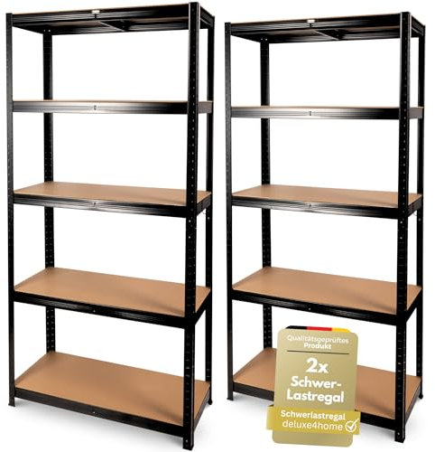 deluxe4home® 2er Set Schwerlastregal Schwarz I Kellerregal verzinkt I 40x90x180 cm I Lagerregal jeweils bis 875kg belastbar I Stahlregal Regal mit Stahlgestell und verstellbaren Ablagen