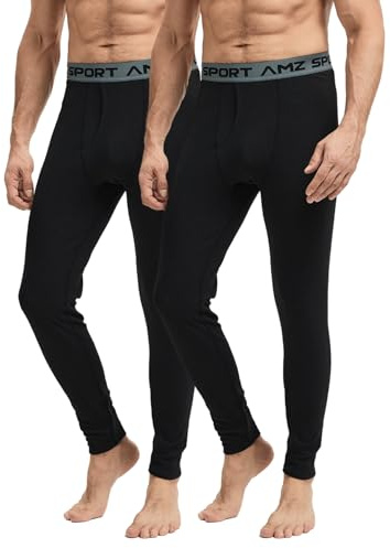 AMZSPORT Mallas Termicas Hombre Pantalones Invierno Calzoncillos Largos pour Esqui Deporte, 2 Pack Cálido Negro L