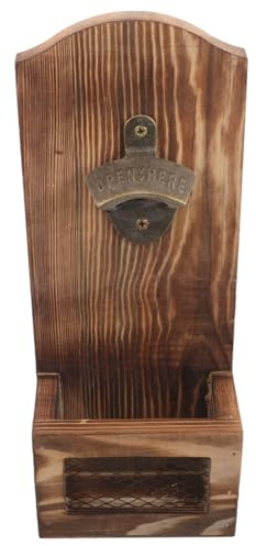 TOPPERFUN Abridor De Botellas De Madera Retro Para Pared Diseño De Barril De Cerveza Abridor De Pared Recogedor De Tapas Para Bares Comerciales Fiestas y Decoración