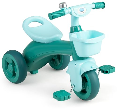 GYMAX Toddler Tricycle Trike with Limited Steering, Ergonomic Seat (Green) | 3-Wheel Children Balance Bike, Non-slip Handle, Front Basket & Rear Storage Space, Kids Trike for 3-5 Years Old Boys Girls