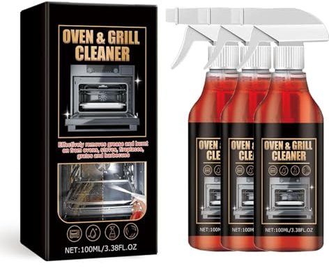Ugns- och grillrengörare spray, ugnsrengörare, grillrengöring, kraftfull rengöring och fettlösare, kraftig köksrengöring för köksfläktar, gasgrillar, rostfritt stål och andra köksredskap (3 st)