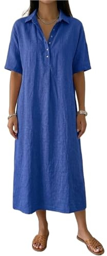 Robe Polo en Lin de Coton for Femmes, Robes en Lin midi, Robes en Coton for Femmes Printemps, Robes Chemise