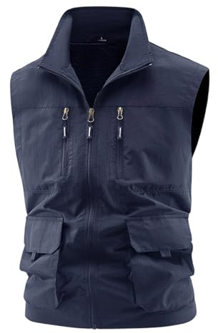 DASONLUE Gilet d'extérieur pour homme avec de nombreuses poches, léger, multifonction, chasse, photographie, veste sans manches, à séchage rapide, gilet de sport respirant, gilet de loisirs