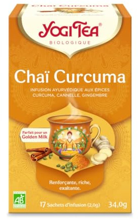 YOGI TEA – Chai Curcuma Bio – Infusion Épicée Bio avec Caféine – Mélange de Curcuma, Cannelle & Gingembre – 17 Sachets