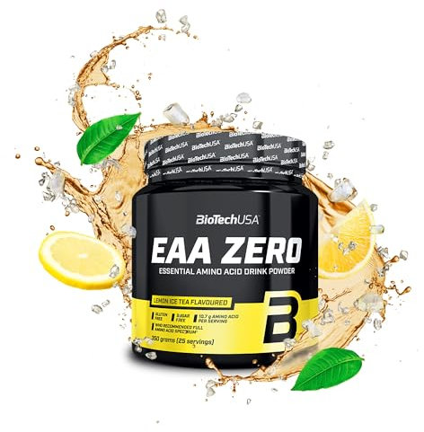 BioTechUSA EAA Zero - Potenza degli Aminoacidi Essenziali | 7160mg EAA/servizio | Rapporto raccomandato dall'OMS | Senza zucchero, senza glutine, 350 g, Tè Freddo Al Limone