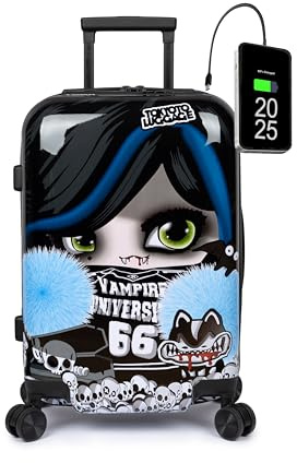 TOKYOTO - Valigia Da Cabina Divertente Per Ragazzi Bambini Bimbo Bimba Fans Dei Cartoni Animati Mercoledì Bagaglio Mano USB 55x40x20 cm Trolley 55x35x20 Valigia Rigida 10 Kg Fantasia Vampire Girl