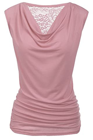 PINSPARK Tops élégants Femmes Tops plissés Chemisier à Manches Courtes à col en V Tunique Extensible d'été