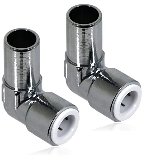 SPARES2GO 15mm x 10mm Pushfit Radiator Valve Chrome Reducing Elbow Stem Compression (Pack of 2)