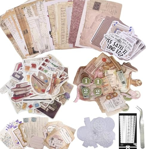 Carreuty Juego de 290 pegatinas estéticas para álbumes de recortes, decoración de papel para manualidades, pegatinas washi, kit de recortes, accesorios para diario calendario (Art Time