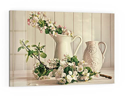 DEQORI Küchenrückwand Glas | Motiv Apfelblüten im Krug | 60x40 cm | Bad- oder Herd-Rückwand | Herdblende Spritzschutz für Küche & Badezimmer | moderne Deko für Fliesenspiegel