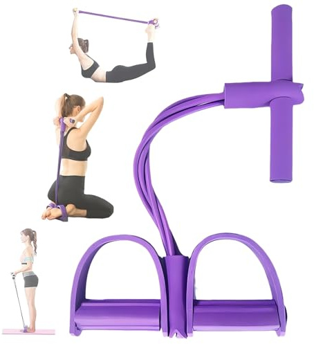 21 Fitness Resistance Bands-4 Tube Pedal Ankle Puller - 2025 New Sit up Leg Stretch Rope Exercise Bands with Handles, Stretching Workout Fitness Bands for Arm Weights Exercise Equipment (Purple)
