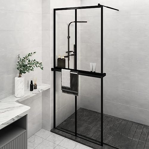 Tidyard Duschvägg med hylla för walk-in dusch duschavdelare duschkabin badkarsvikvägg badkarsfäste duschskiljevägg duschhylla svart 90 x 195 cm ESG