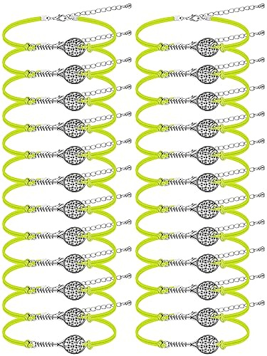 Crowye 24 Pcs Tennis Bracelet Jewelry for Women Adjustable Braided Wax Rope Tennis Racket Charm Bracelet Gifts for Women Men Teams Players Birthday Friendship(Green)