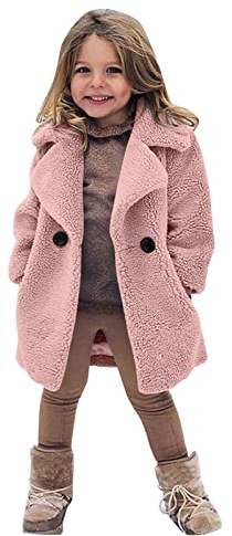 TYUSGH Baby Girls Faux Fur Coat Toddler Kids Winter Lapel Collar Jacket Warm Fleece Button Outerwear Kawaii Outwear Sherpa Cardigan with Pockets