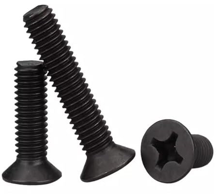 FandWay Vis à métaux cruciformes à tête fraisée DIN 965, M6 x 12/16/20/30/40 mm Vis entièrement filetées à tête plate en acier carbone finition oxyde noir avec 1 clé (15 pièces/chaque)