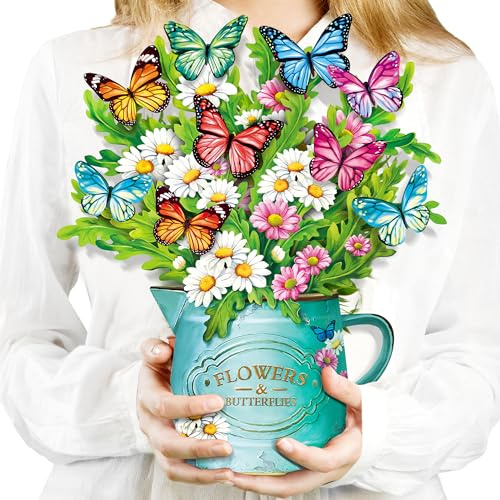 Airpark Mothers Day Gifts Card, 3D Pop Up Paper Flowers Bouquet 12’‘ with Note & Envelope, Birthday, Get Well, Teacher Appreciation Gifts, Greeting Cards for Women Mom Girls Friends, Daisies and Butterflies