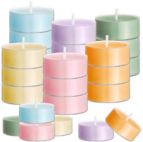 Conelist 24 Pack Colored Scented Tealight Candles Bulk Spring Easter Small Fragrance Tea Lights in Clear Cups Colored Warmer Aromatherapy Relaxing Mini Candles for Easter Holiday(Pastel Color)