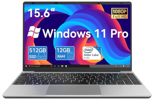 Gezoon 15.6 Pollici Computer PC Portatile Win 11 Pro, Notebook 12GB LPDDR4 512G SSD, Celeron N100 Laptop, FHD 1920x1080, WiFi a doppia banda 2.4G/5G, BT4.2, 4K Video, Type-C, 7.6V/6500mAH