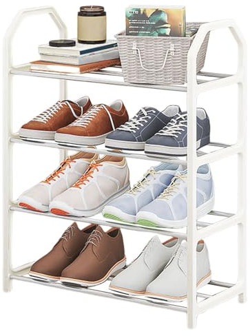 usefulbeauty Schuhregal Metall - Schuhaufbewahrung Mit 4 Ebenen - Schuh Stapelbar Für 8 Paar Schuhe, Für Platzsparende Flur Schlafzimmer, Schuhregal Klein, 50 X 42 X 18 cm