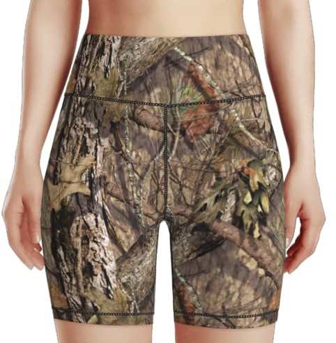 CVFGHJOKC Hunting Camo Women's Biker Shorts High Waist Tummy Control Yoga Short Exercise Workout Bottom Lifting Tights Short Pants,Medium