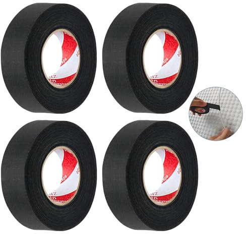 LFBEST 4 Pezzi Nastro isolante in Tessuto, Nastro Isolante Nero Industriale Cablato Resistente al Calore, per Moto, Automobile e Casa (19mmx19m)