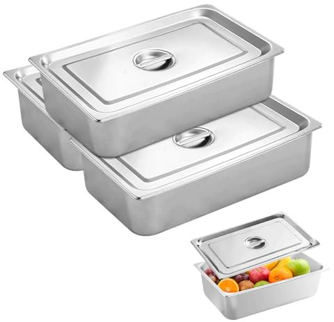 Teglia Forno, 3 Pezzi Acciaio Inox Teglia Forno Rettangolare, Vassoio Acciaio Inox, Teglia Forno Rettangolare con Coperchio, Facile E Robusto da Pulire, Adatto Frigorifero Del Forno Della Cucina