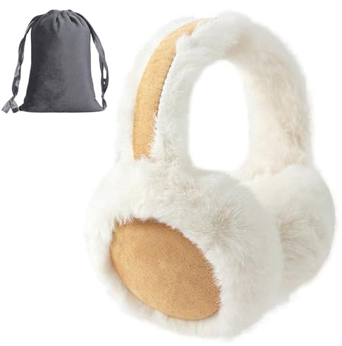 Cache-oreilles en Peluche Moelleux et Chaud - Tendance et Douillet pour les Femmes et Filles - Crème, Taille Unique