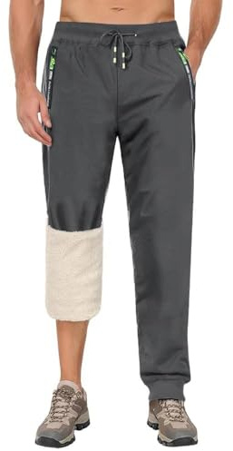 ZOXOZ Men's Fleece Lined Sherpa Joggers Winter Warm Water-Resistant Thermal Trousers Waterproof Tracksuit Bottoms Men with Pockets Dark Grey L