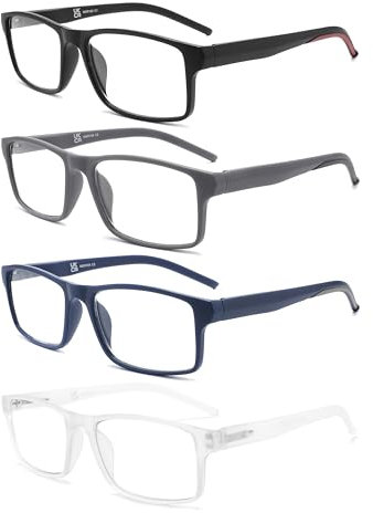 HEEYYOK 4Pack Occhiali da Lettura Uomo Lettori Luce Blu Bloccaggio per Donne&Uomo,Anti Abbagliamento/Filtro Occhi UV,Telaio Rettangolare Confortevole Cerniera Primavera Occhiali da Vista 2.00