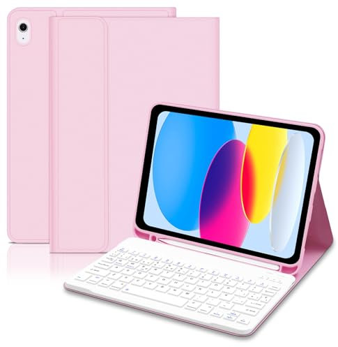 Lielax Funda con Teclado para iPad 10ª generación 2022/ (A16) 11ª generación 2025, Funda iPad 10 Generación con Teclado,Teclado Bluetooth Magnético Desmontable para para 10.ª Gen 2022, Rosa