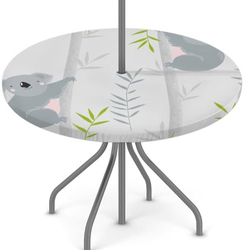 Nappe d'extérieur ronde en bambou avec fermeture éclair et trou pour parapluie, imperméable, bords élastiques, pour fête, pique-nique et terrasse, convient aux tables jusqu'à 114,3 à 142,2 cm de